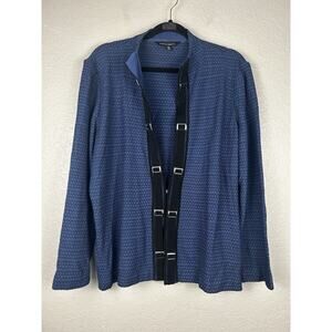 Ming Wang Blue Black Buckle Trim Cardigan Jacket Office Workwear Size XL